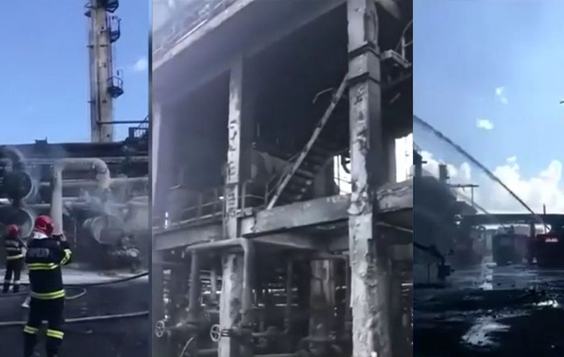 Primele imagini filmate cu intervenția pompierilor în interiorul Petromidia Năvodari