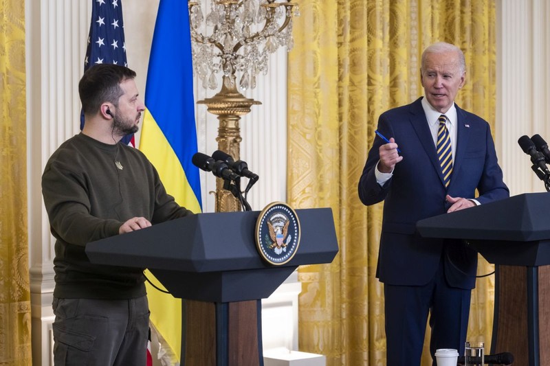 Volodimir Zelenski și Joe Biden, în timpul conferinței de presă comune de la Casa Albă Foto: EPA