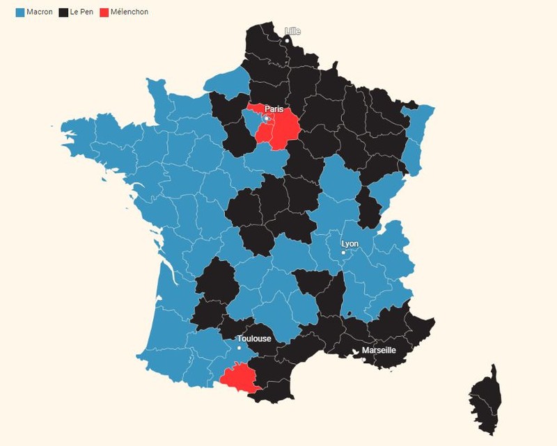 Cine s-a situat pe primul loc în fiecare departament francez. Sursa: Ministerul de Interne/L'Echo.be