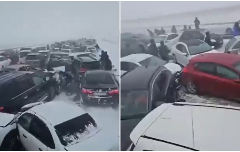 Imagini de la accidentul cu 95 de mașini de pe o autostradă înghețată, lovită de o furtună de zăpadă, în Kazahstan
