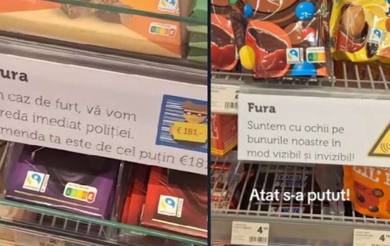Mesaje de avertisment în limba română, pe rafturile supermarketurilor din Olanda: „Nu fura!”