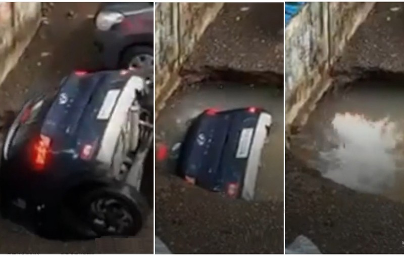 VIDEO VIRAL: O mașină parcată dispare în mai puțin de un minut, înghițită de o groapă