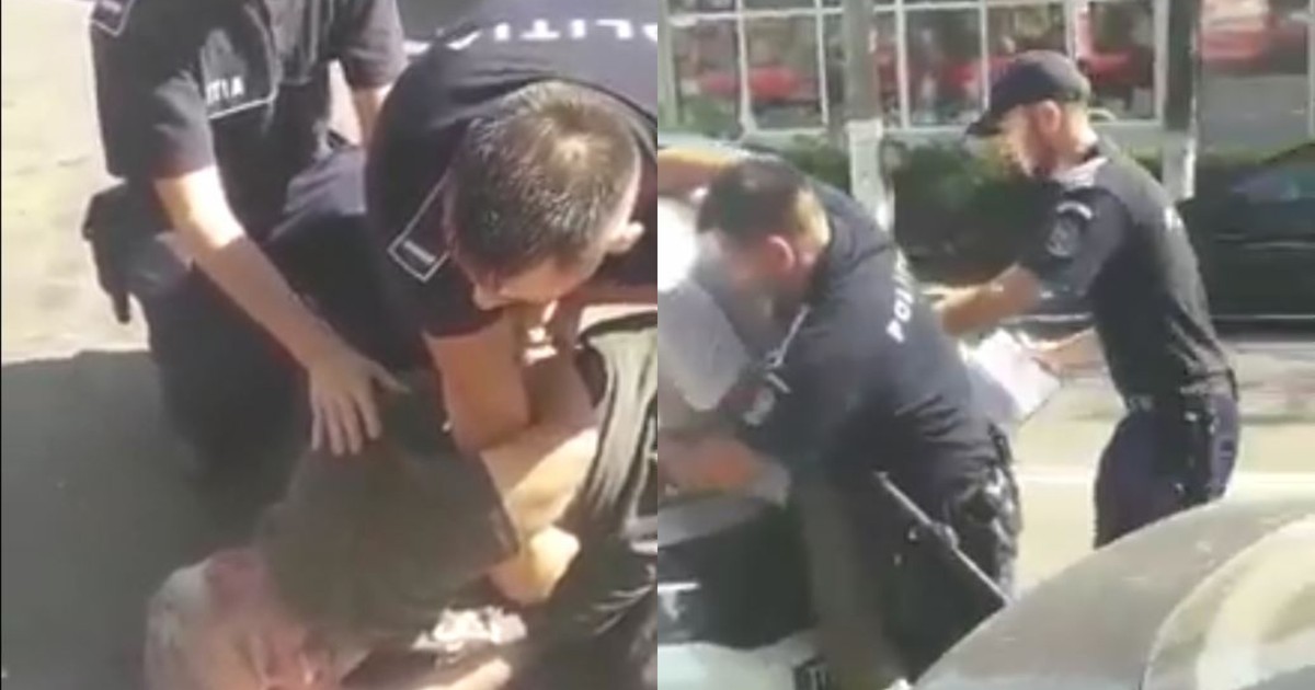 Imagini cu doi bărbați încătușați de polițiști în Slobozia, virale pe Facebook