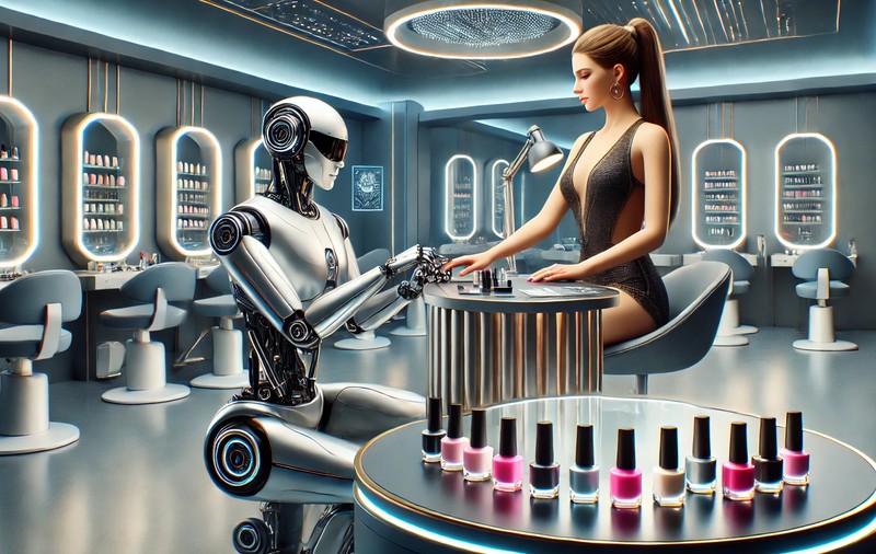 Cum va Arăta un Salon de Manichiură cu Roboți în Viitor ? Roboți care aplică  ojă semipermanentă.
