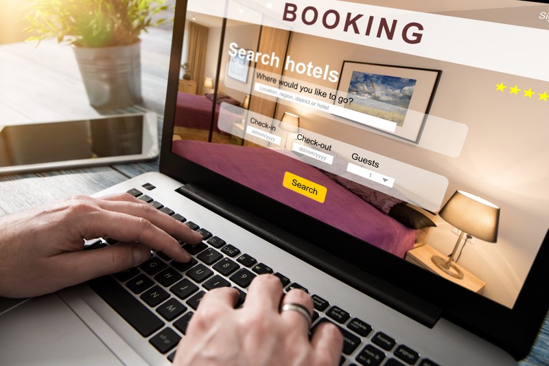 booking hotel travel traveler search business reservation holiday book research plan tourism concept - stock image