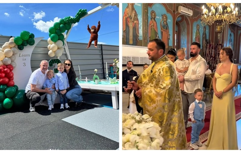 Imagini de la botezul lui Landon, fiul cel mic al lui Laurențiu Reghecampf și al Corinei Caciuc. Ceremonia a fost organizată într-un cadru restrâns