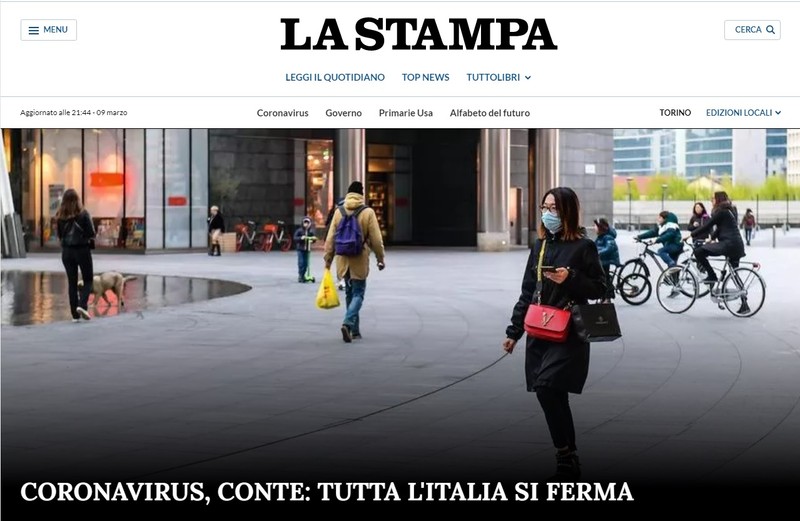 Coperta La Stampa: Italia se închide