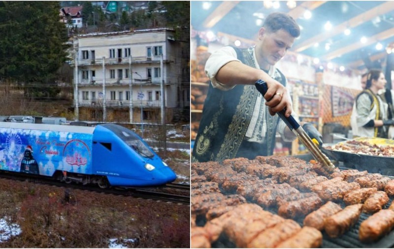 Târgul de Crăciun din Craiova, unde un mic costă 7 lei, e promovat pe cel mai modern tren din România, care circulă spre Brașov