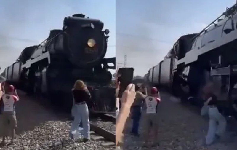 O femeie a scăpat la milimetru, după ce a vrut să-și facă un selfie în fața unui tren în mișcare, în Mexic | VIDEO