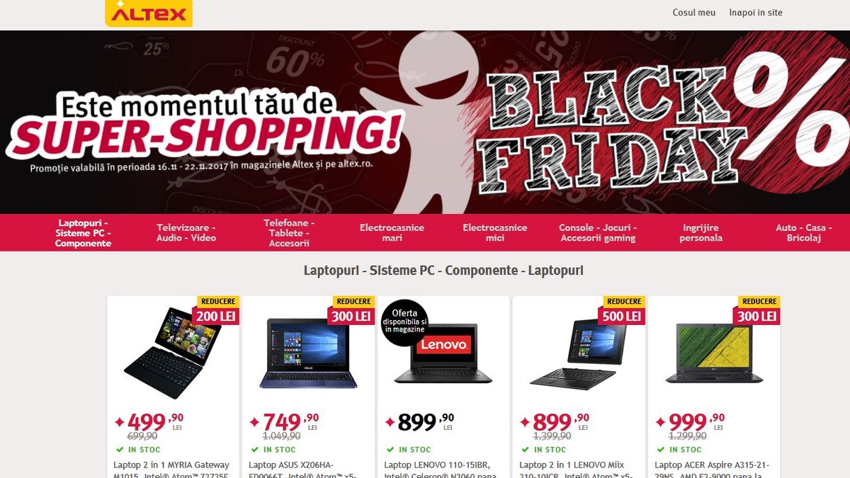 Reducerile Altex de Black Friday 2017. Cele mai mari reduceri. Captur[ de ecran cu reducerile