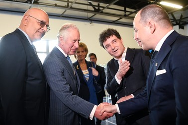 Prințul Charles, alături de Raed Arafat (stânga), Nicușor Dan, Alteța Sa Regală Margareta și Alexandru Muraru, deputat PNL