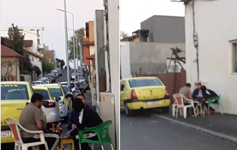 Imagini incredibile în Constanța. Partidă de cărți aproape de sediul poliției