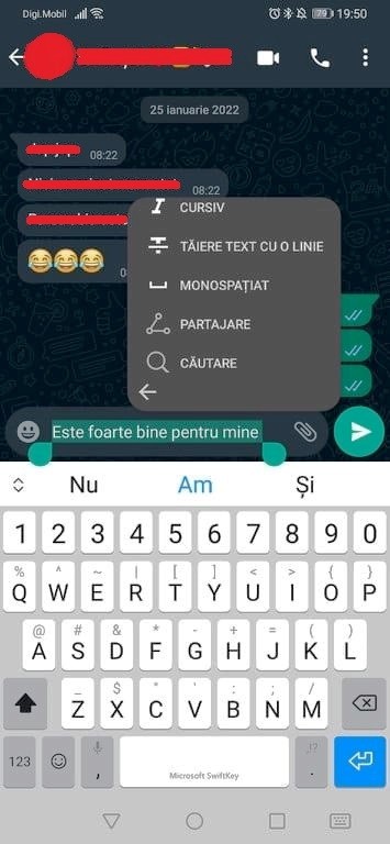 Formatarea unui mesaj text pe WhatsApp