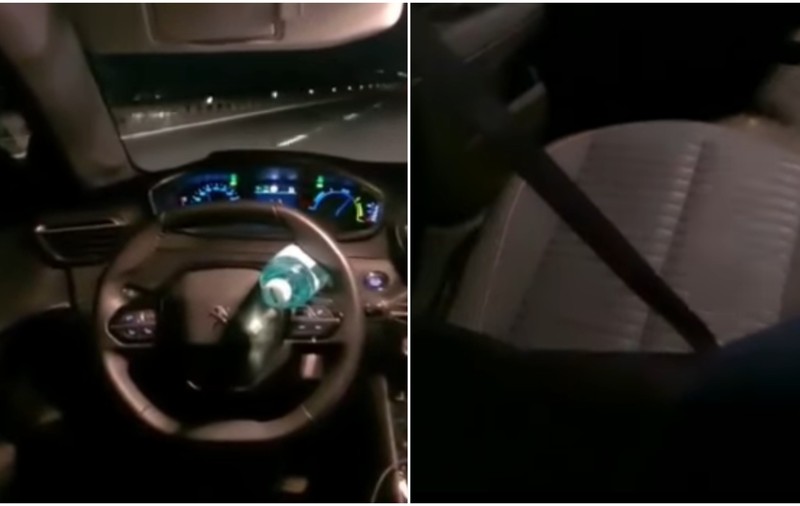 Un șofer, la un pas de tragedie, după ce a blocat volanul cu o sticlă și s-a dus pe bancheta din spate: „Nu e nimeni la volan”