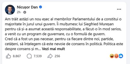 Postarea lui Nicușor Dan de pe Facebook a strâns peste 7.500 de comentarii miercuri seara. Sursa foto: captură Facebook / Nicușor Dan