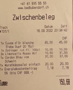Nota de plată conține la final taxa pentru energie (7,18 euro)