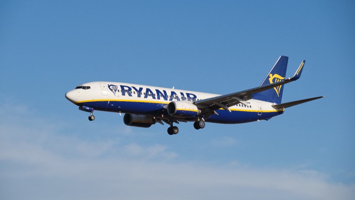 Un avion al companiei Ryanair în timp ce zboară