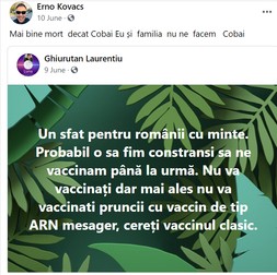În luna iunie, bărbatul distribuia mesaje anti-vaccin și spunea că nu vrea să fie un „cobai”