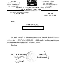Răspunsul DNA la plângerea formulată de Aurel Oprinoiu