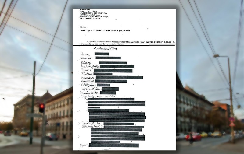 Secretizarea e o practică în primării: un timișorean a câștigat în instanță dreptul de a studia CV-ul unei angajate și l-a primit anonimizat complet. Și hobby-urile erau secrete!