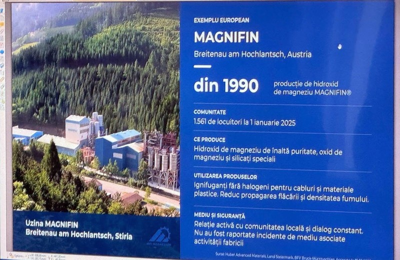 Imagine prezentată la Săliște care arată o uzină de magneziu din Austria