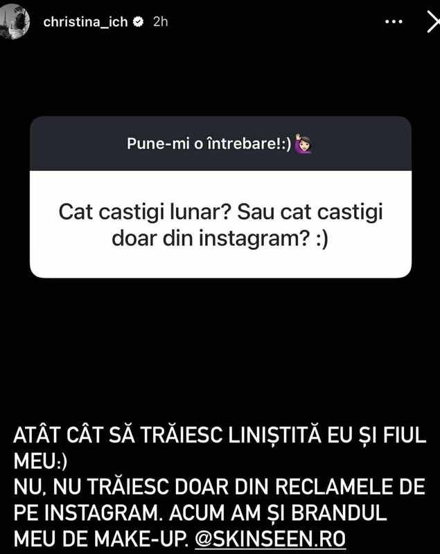 Răspunsul Cristinei Ich când a fost întrebată câți bani câștigă lunar: „Nu trăiesc doar din reclamele de pe Instagram”. Ce afaceri are