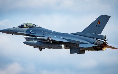 Un avion General Dynamics F-16AM Fighting Falcon al Forțelor Aeriene Belgiene. 3 februarie 2024.