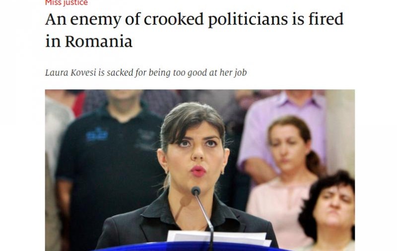 The Economist, despre revocarea lui Kovesi: "A fost demisă pentru că era prea bună în meseria ei"