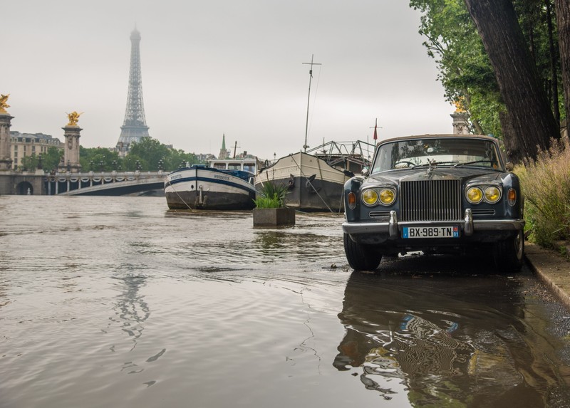 After the most ever rainy month of may, the level of Seine River keep on growing on June 1, 2016 in Paris, France. The feet of the Zouave statue on the Pont de l'Alma, considered an indicator of the level of the Seine, are covered by the rising waters. When his feet are under water, emergency flood precautions are taken. Photo by Christophe Geyres/ABACAPRESS.COM