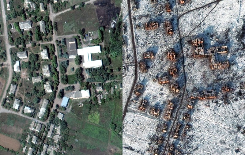 Imagini din satelit cu dezastrul din Soledar. Orașul, înainte și după bombardamentele rușilor
