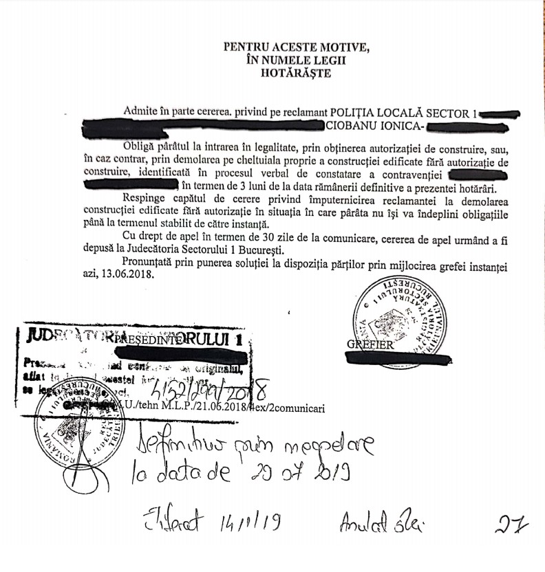 Extras a ultimei pagini a hotărarii instanței