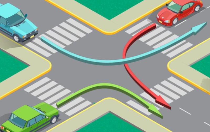 Cine are prioritate în această intersecție: mașina albastră, roșie sau verde? Mulți șoferi nu știu răspunsul corect