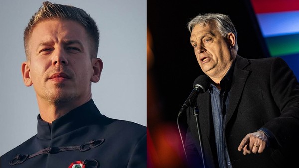 Colaj Peter Magyar imbracat in negru // Viktor Orban îmbrăcat în negru