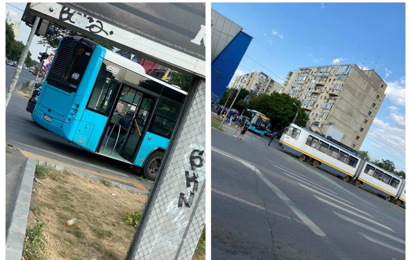 Trei persoane rănite, după ce un autobuz și un tramvai s-au ciocnit lângă un mall din București