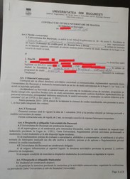 Contract semnat de unul dintre studenţii care sunt obligaţi să restituie bursa cu Universitatea Bucureşti