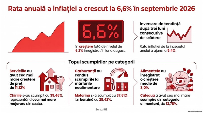 Rata inflației în septembrie 2026. Infografic realizat cu ajutorul Inteligenței Artificiale