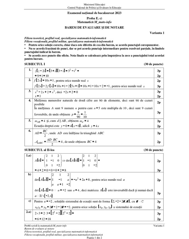 Baremul de corectare la matematică pentru Bacalaureat 2023 a fost publicat de Ministerul Educației