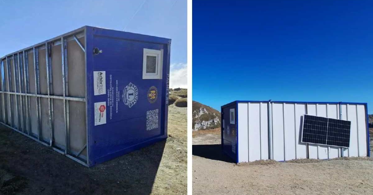 Container montat ca refugiu în munții Bucegi a fost răsturnat de vânt