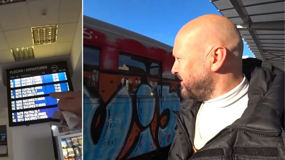 Un britanic a pornit pe urmele lui Vlad Țepeș cu trenul prin România și a plătit mai doi euro pe un bilet. Sursă foto: Captură ecran Youtube/ Bald and Bankrupt