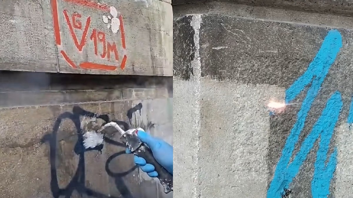 Sunt folosite metode de îndepărtare a graffiti-ului prin soluții chimice sau prin laser