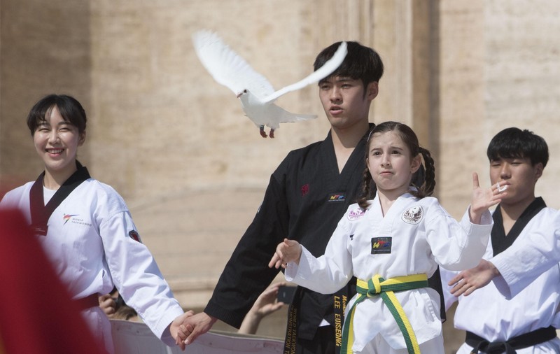 Papa Francisc a asistat la o demonstrație de taekwondo la Vatican