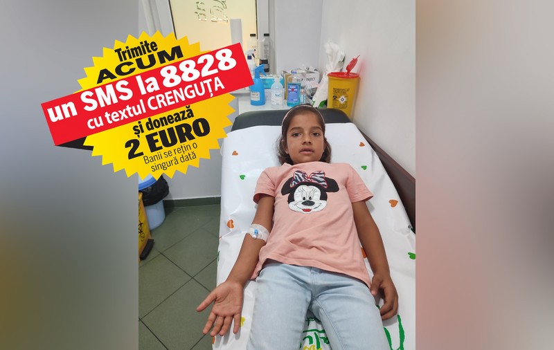 Crenguța ar putea învinge cancerul, dar are nevoie de 20.000 de lei lunar. Fetița, diagnosticată cu neuroblastom, se luptă de trei ani cu boala