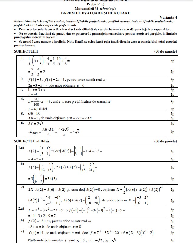 Subiecte Matematică BAC 2026, sesiunea de toamnă. Ce le-a picat elevilor la proba obligatorie a profilului la Bacalaureat
