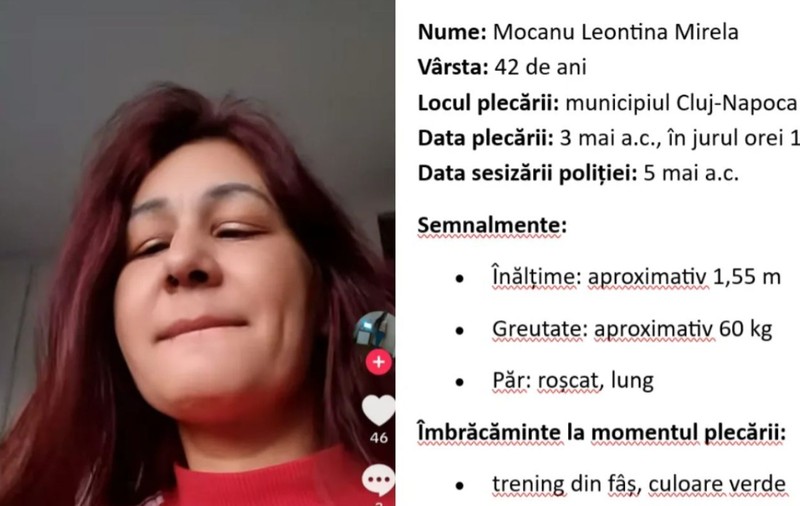 Mirela, o femeie de 42 de ani din Cluj, a dispărut fără urmă după ce a plecat de acasă. Familia o caută disperată: „Sunați la 112”