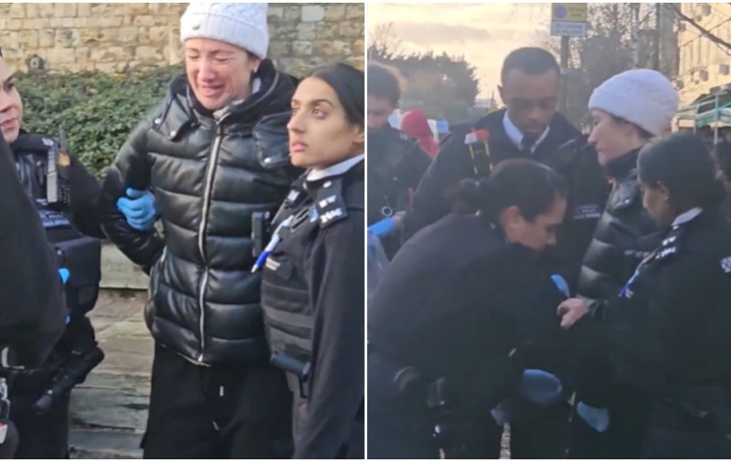Momentul în care o femeie este încătușată și amendată pe străzile din Londra pentru că a fost prinsă hrănind porumbei