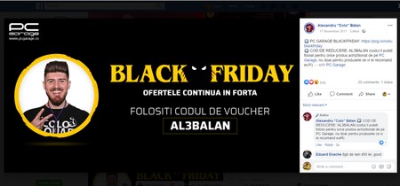 Reclama postată de Black Friday de către “Colo”, cu logo-ul PC Garage