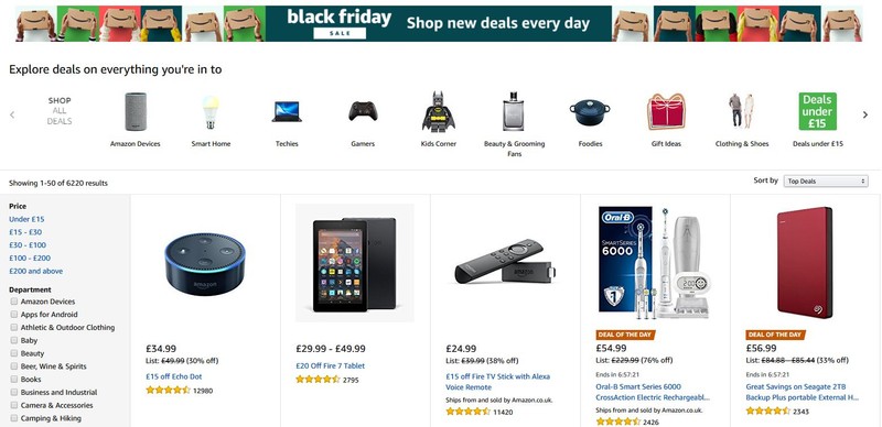 Reducerile Amazon de Black Friday 2017. Captură de pe site-ul Amazon Marea Britanie