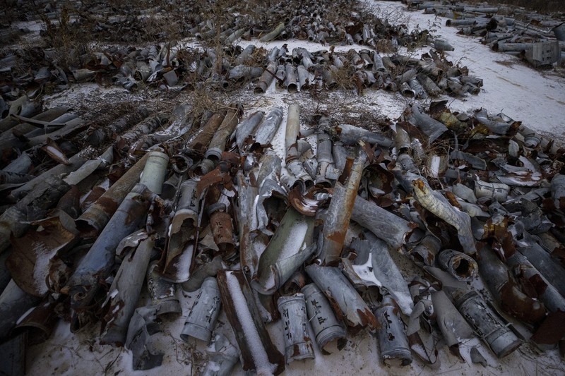 KHARKIV, UKRAINE - JANUARY 14: A view of missile remnants after Russian air strikes collected and piled up by the State Emergency Service of Ukraine in Kharkiv, Ukraine on January 14, 2023. Mustafa Ciftci / Anadolu Agency/ABACAPRESS.COM,Image: 750135084, License: Rights-managed, Restrictions: , Model Release: no