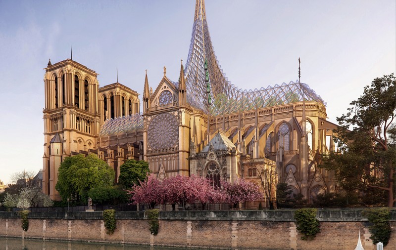 FOTO | Planul unui arhitect vizionar pentru restaurarea Catedralei Notre-Dame: O grădină de meditație și o fermă pe acoperișul clădirii la adăpostul unui dom din sticlă