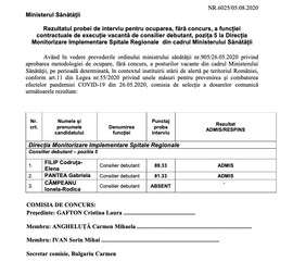Rezultatele obținute de Filp Codruța la concursul organizat de Ministerul Sănătății sursa document | Newsweek